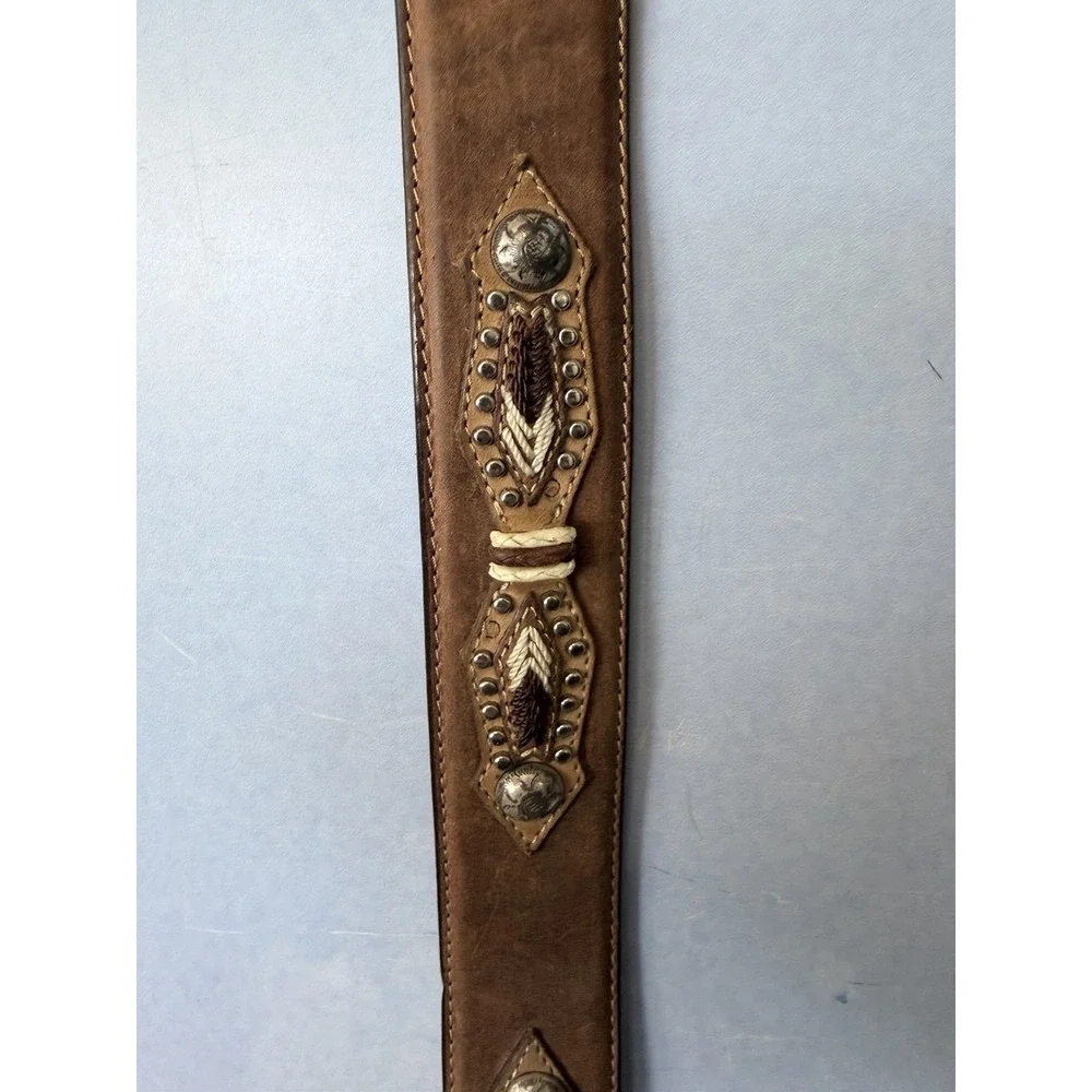 Vintage Justin Brown Leather Western Belt J Buckle Crumrine USA 34 929BD